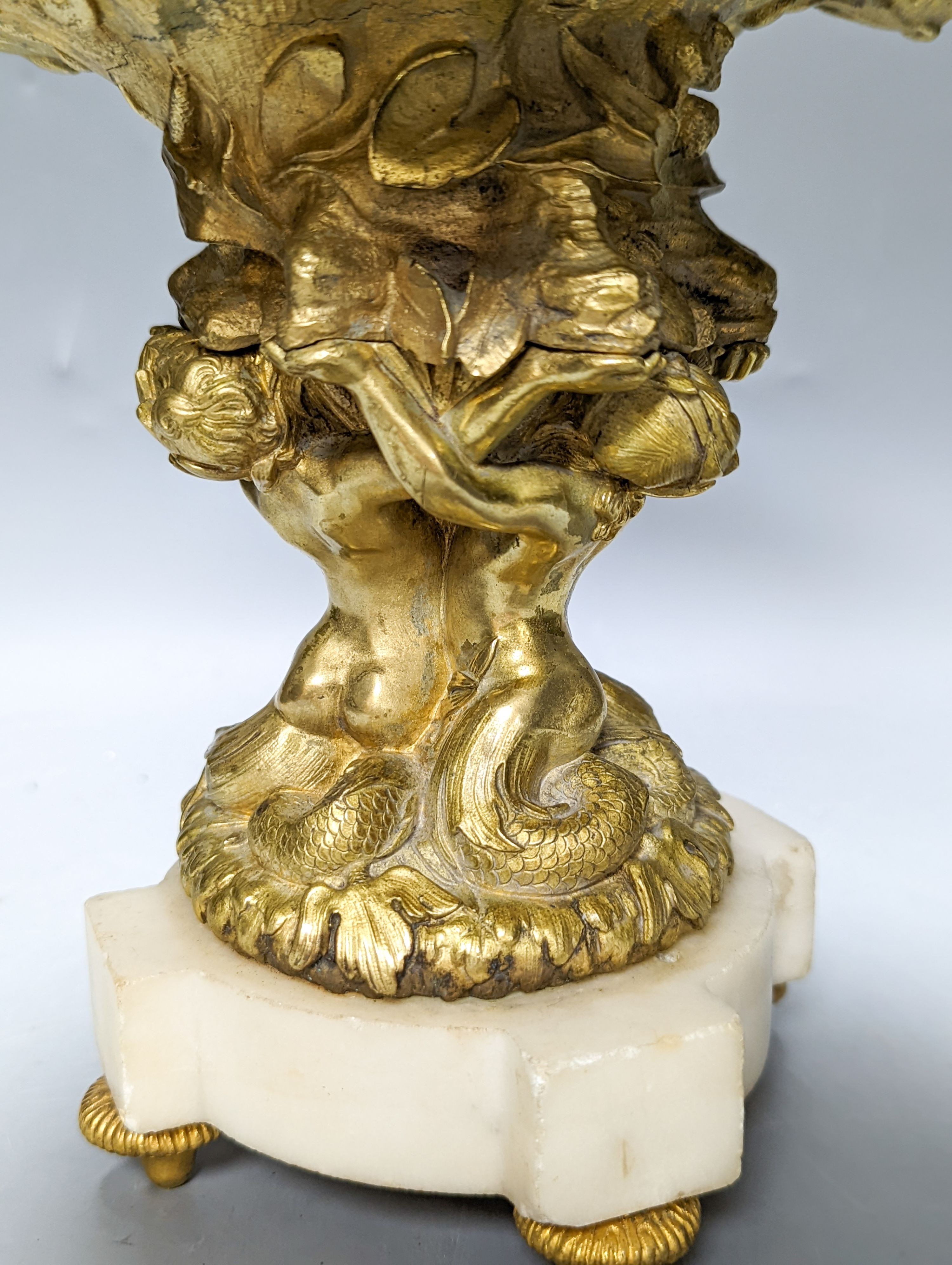 A 19th century ormolu and alabaster ‘mermaid’ centrepiece 21cm